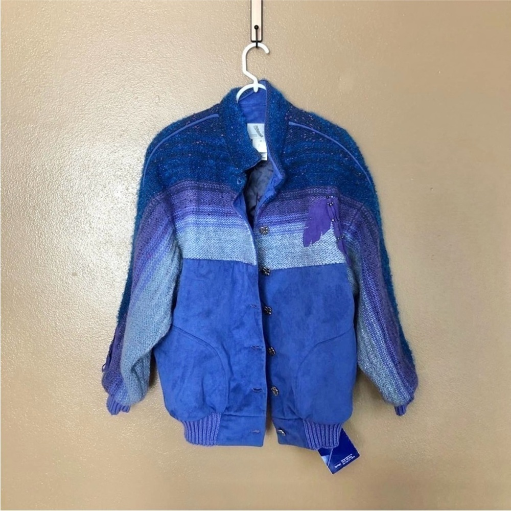 NWT Multi-Color Suede Coat with Feather Designs S… - image 1